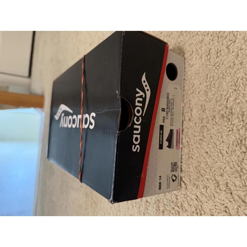 Saucony Women's Ride 14 Running Shoe, Black/White, 8